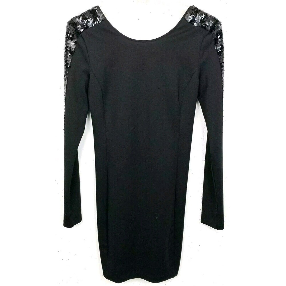 A/X ARMANI EXCHANGE Black Form Fitting Dress Sequins Stripes on the Sleeves Med